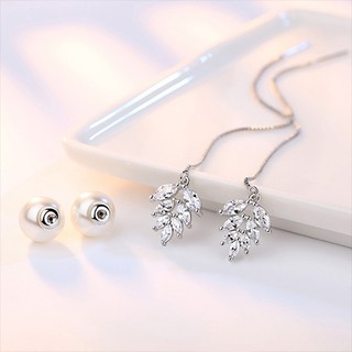 Bông tai dài ngọc nhân tạo chiếc lá BHBT163