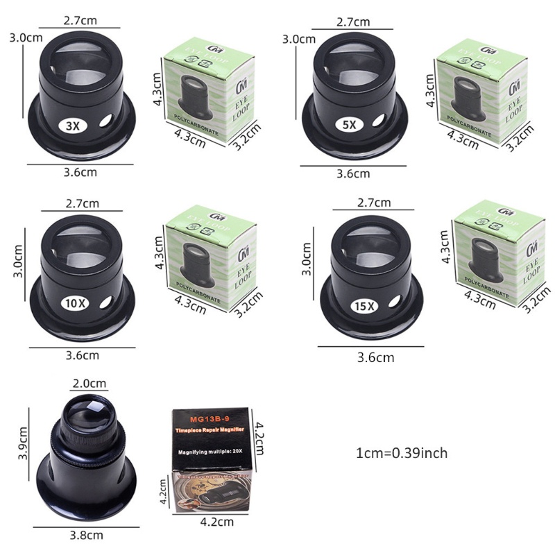 Boom Jewelers Eye Loupe Loop Kính lúp một mắt Kính lúp cho thợ đồng hồ Sửa chữa Kính lúp mắt Dụng cụ thủy tinh 5 loại