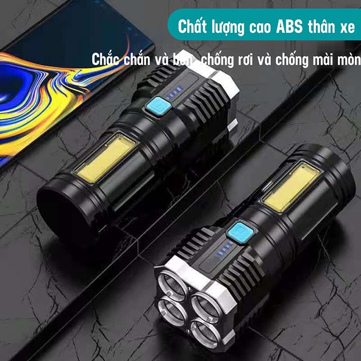 Đèn Pin Cầm Tay Chiếu Xa 4 Chế Độ Đèn Pin Mini Có 4 COB LED Có sạc Tiện Dụng