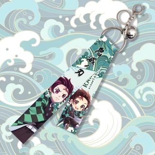 YT4 DEMON SLAYER Móc Khóa Ruy Băng Có Chuông Anime Móc Khóa Túi Pandant Tanjirou Nezuko Zenitsu Móc Chìa Khóa Hai Mặt