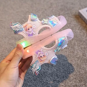 Sandal tập đi cho bé - dép quai hậu cho bé không đèn led quai vải thấm mồ hôi có hình cô gái cánh thiên thần sandal918