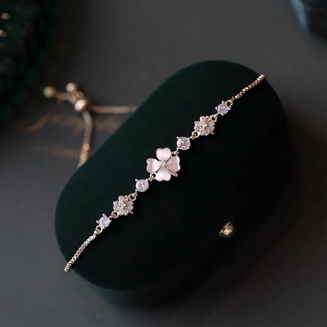 Ảnh Lắc tay bạc nữ TLEE cỏ bốn lá đá trắng lấp lánh dây rút bạc 925 cao cấp TLEE JEWELRY LT0112 2