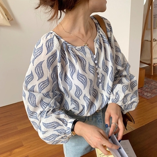 Áo sơ mi dài tay in hình nữ phong cách Hàn Quốc