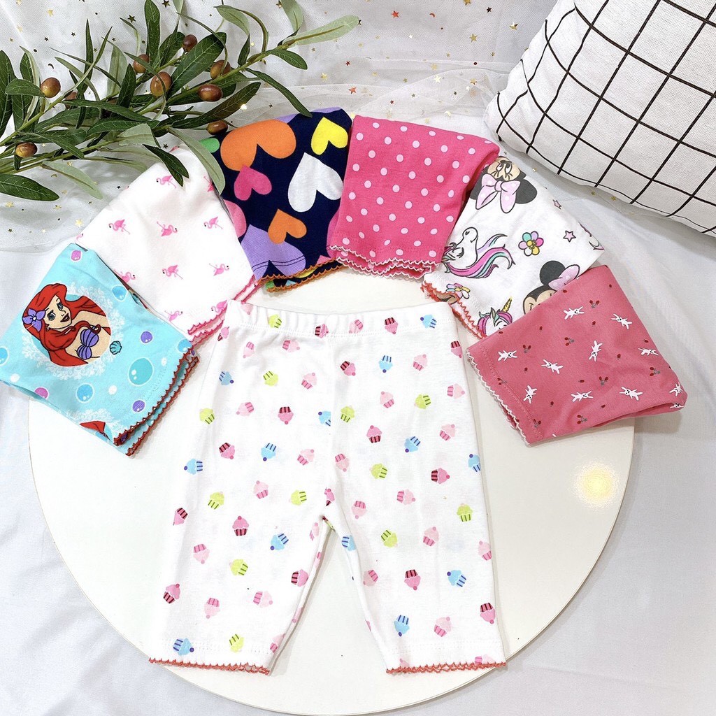 Set 5 Quần Legging Lửng Bé Gái Chất Cotton Vải Xuất Dư Nhiều Họa Tiết size 10-22kg