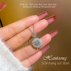 Vòng cổ titan nữ mạ bạc mặt hoa hướng dương đá pha lê cao cấp thời trang sang trọng mẫu mới 2023