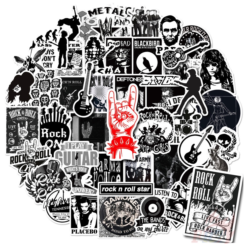 50Pcs/Set Punk HipHop Rock Band . Classical Black & White Color Series ...