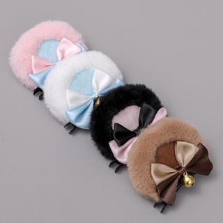 Vipdeal1 Kẹp Tóc Hình Tai Gấu Bằng Lông Giả Hai Lớp Đính Chuông Phong Cách anime lolita cospl