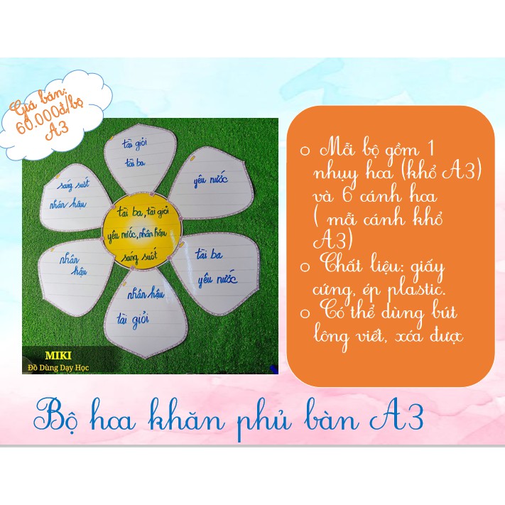 Bộ hoa khăn phủ bàn A3 (nhụy màu ngẫu nhiên)