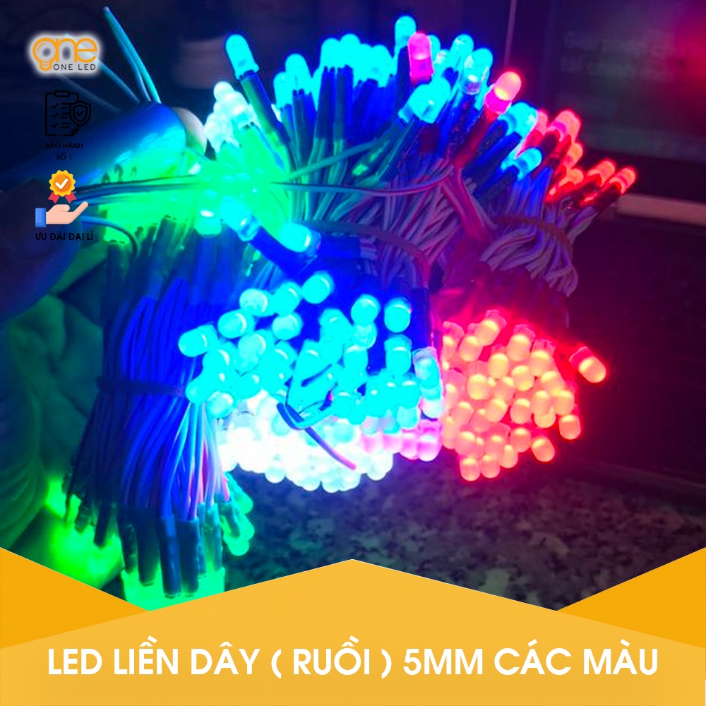 1000 Led ruồi 5mm liền dây (100 bóng) các màu đơn sắc ( Xanh Lá, Đỏ ...