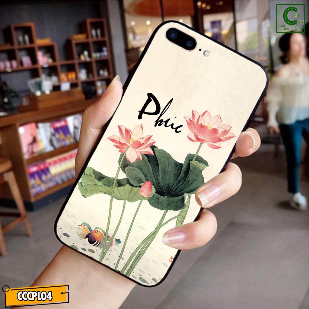Ốp lưng iphone mặt kính in hình cực đẹp siêu bền - Chữ Phúc hoa sen - 6/6plus/6s/6splus/7/7plus/8/8plus/x/.....