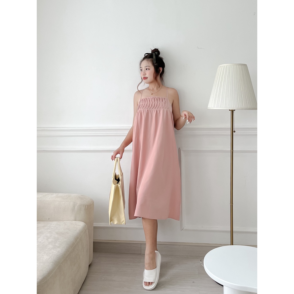 ĐẦM HAI DÂY DÁNG SUÔNG NGỰC XẾP LI XINH XẮN - SMOKEY DRESS