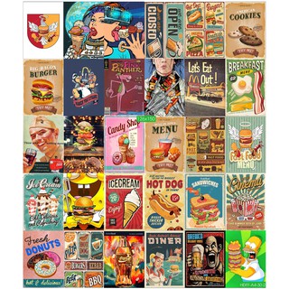 Combo Set 50 tờ Decal Decor Vintage Poster Trang Trí Quầy Bar, Fast Food , Quán Ăn, Khổ A4,A5...