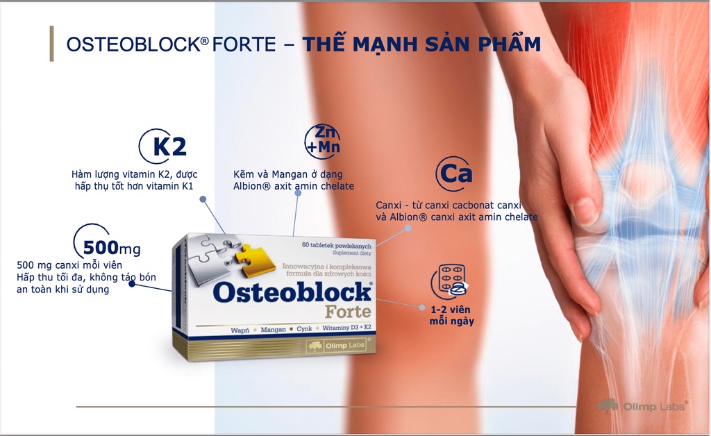 Mô tả Canxi Chela hữu cơ OSTEOBLOCK Forte - OLIMP LABS xuất sứ Ba Lan hộp 60 viên nén POLIPHARM - 6