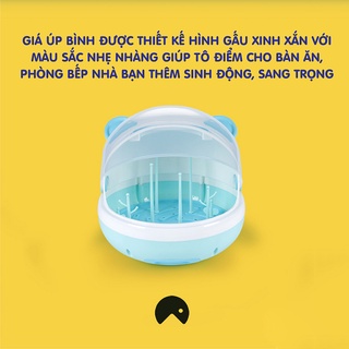 Giá/ Khay úp bình sữa có nắp đậy hình gấu dễ thương