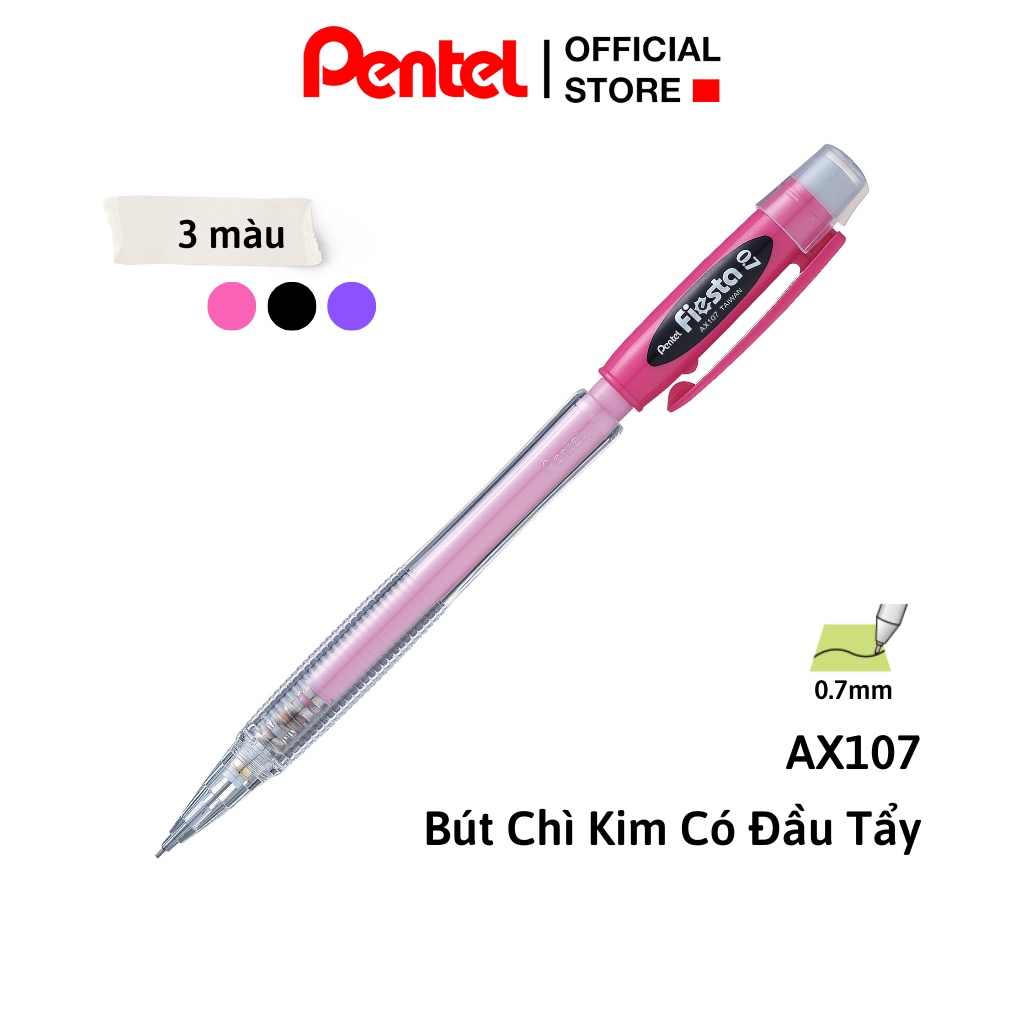 Ảnh Bút Chì Kim Pentel Nhật Bản Fiesta AX107 Ngòi 0.7mm | Thiết Kế Thân Trong Đẹp Mắt |Trang Bị Đầu Tẩy Tiện Dụng | 3 Màu Vỏ 1