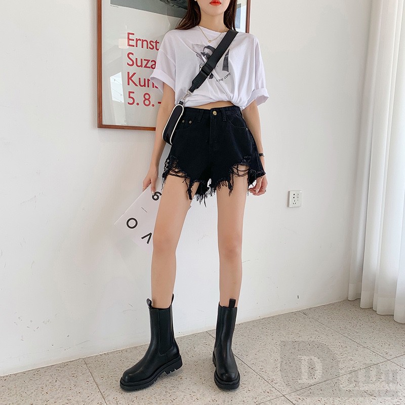 Ảnh Quần Short Jean Lưng Cao Dáng Rộng Thời Trang Mùa Hè Phong Cách Hàn Quốc 1