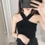 SUXI Áo cổ yếm dệt kim phong cách Hàn Quốc