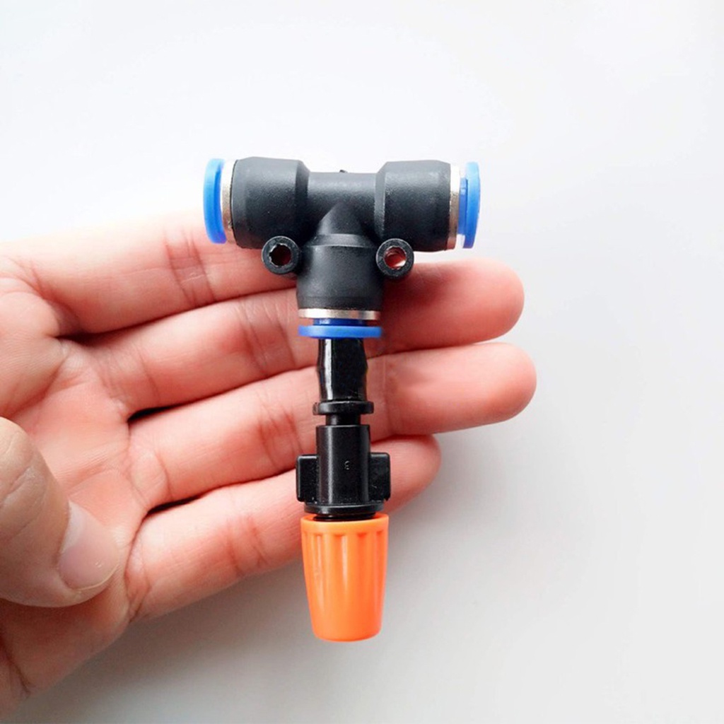 Bộ TÊ 8 tưới cây tự động gồm béc phun sương cam và tê nối nhanh sử dụng ống ldpe 8mm loại tốt, hàng cao cấp, dễ lắp đặt
