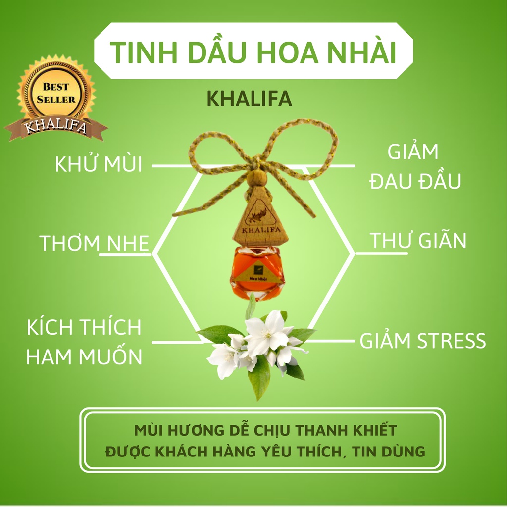 Tinh Dầu Hoa Nhài Nguyên Chất  Khalifa 50ml Tốt Cho Da Giảm Stress Khử Mùi Chống Say Xe Hàng Chính Hãng