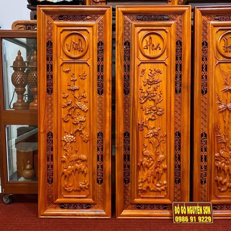 Bộ tranh gỗ treo tường tranh tứ quý gỗ hương ,sơn pu cao cấp ,bền đep kích thước 37*107,dày 4cm