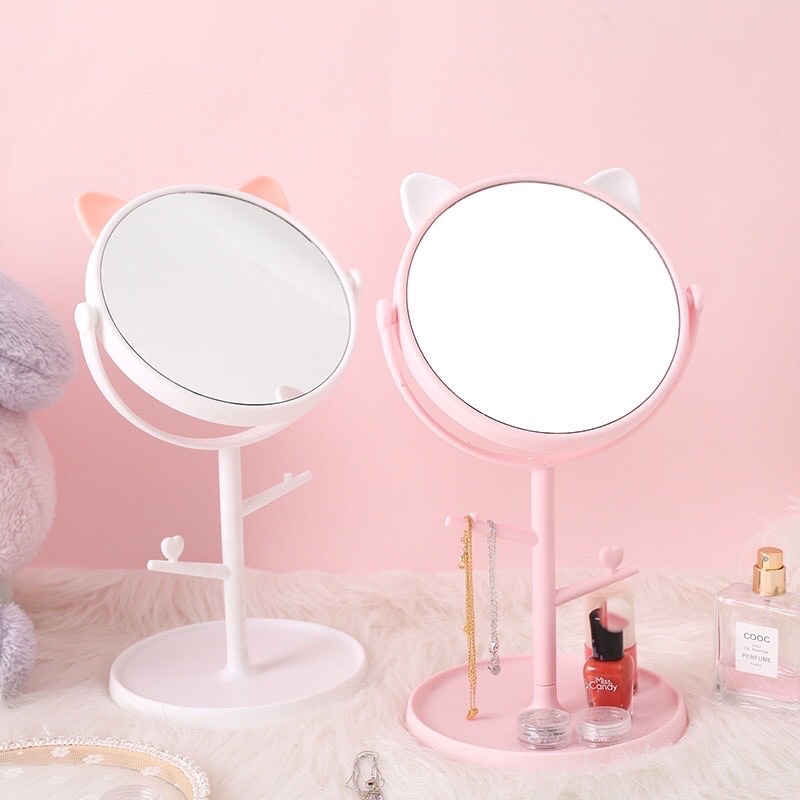 Gương trang điểm tai mèo xoay 360 độ để bàn | Shopee Việt Nam