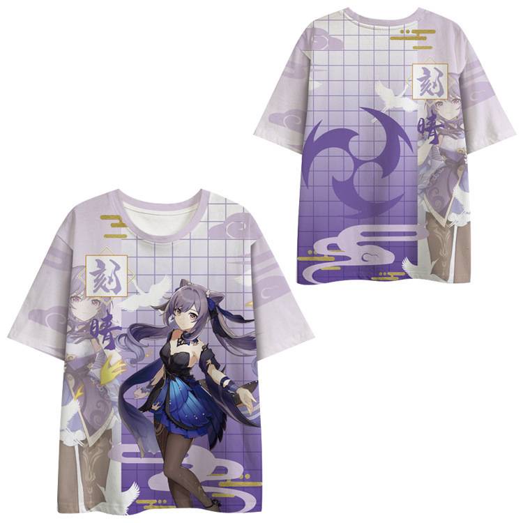 Anime Áo Thun Genshin Impact Unisex Tay Ngắn Top Keqing Ganyu Hutao Áo Sơ Mi Rời Plus Kích Thước