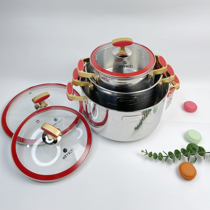 Bộ Nồi Inox 304 Elmich Đáy Từ Đúc Liền Nguyên Khối Trimax Red Velvet EL-2108MN - Hàng Chính Hãng | Shopee Việt Nam