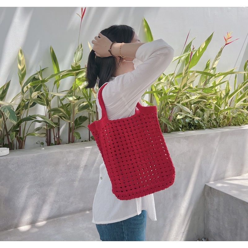 Túi len móc handmade Túi lưới LALA đeo vai Túi đi biển làm bằng sợi ...