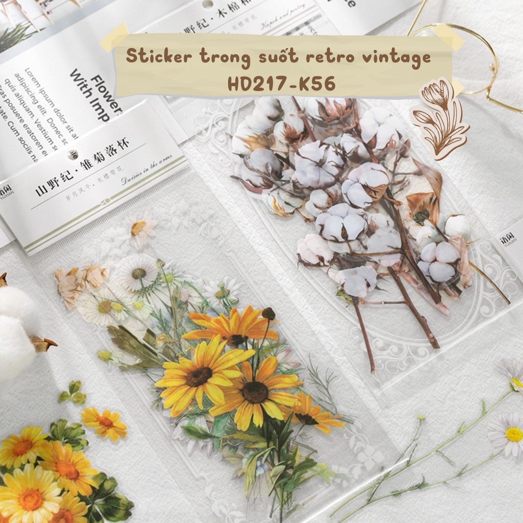 Sticker vintage trong suốt chống nước dán sổ dán mũ bảo hiểm điện thoại chai lọ thủy tinh trang trí cá nhân HD217-K56