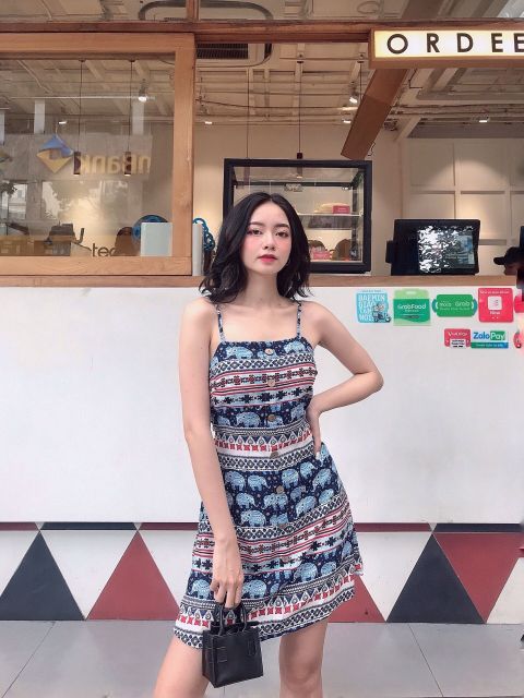 ĐẦM CỘT NƠ LƯNG LOLI DRESS HỌA TIẾT XINH XẮN