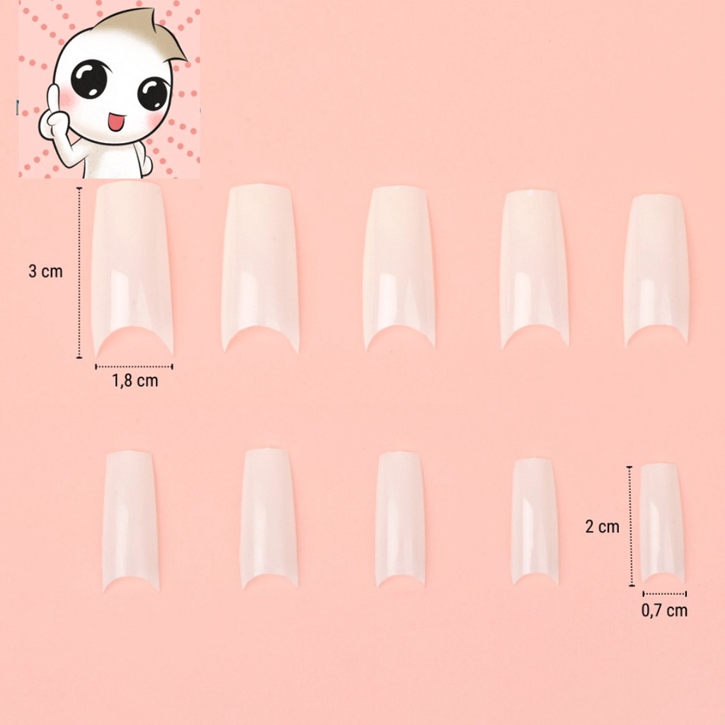 Móng nối tay HSM chính hãng phom vuông - Túi 500 móng nhựa dẻo đủ size