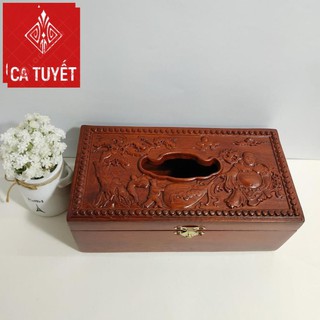 Hộp khăn giấy Di Lạc kéo bao tiền bằng gỗ Hương (H)
