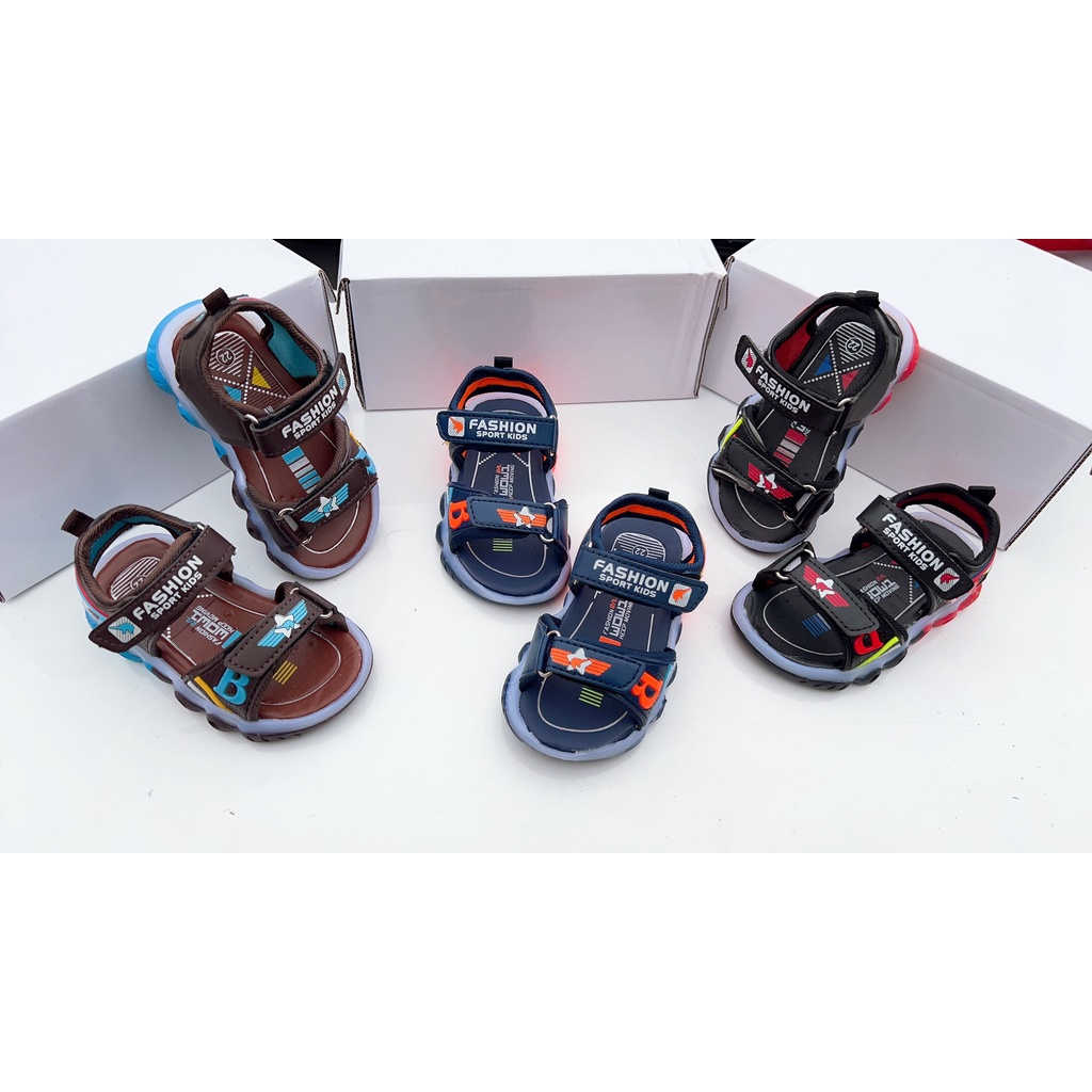 TL không đèn led sandal bé trai - dép quai hậu cho bé NB có quai dán tùy chỉnh da mềm, đế êm F2 ( có video & ảnh thật)