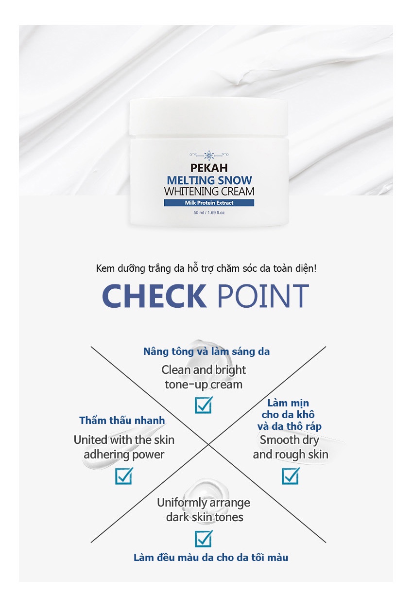 Mô tả Kem Dưỡng Trắng Nâng Tone Da PEKAH Melting Snow Whitening Cream 50ml - 3