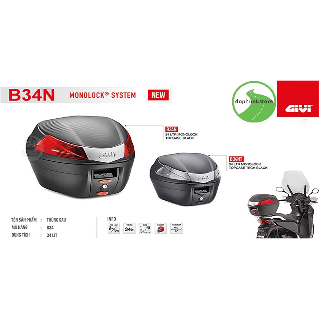 Thùng sau GIVI B34N + bộ đế chính hãng