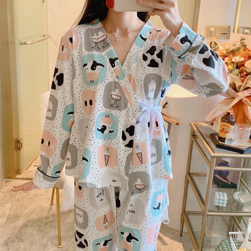 Bộ mặc nhà dài tay Kimono Đồ ngủ nữ pijama 𝐁𝐃𝟓𝟔 | Shopee