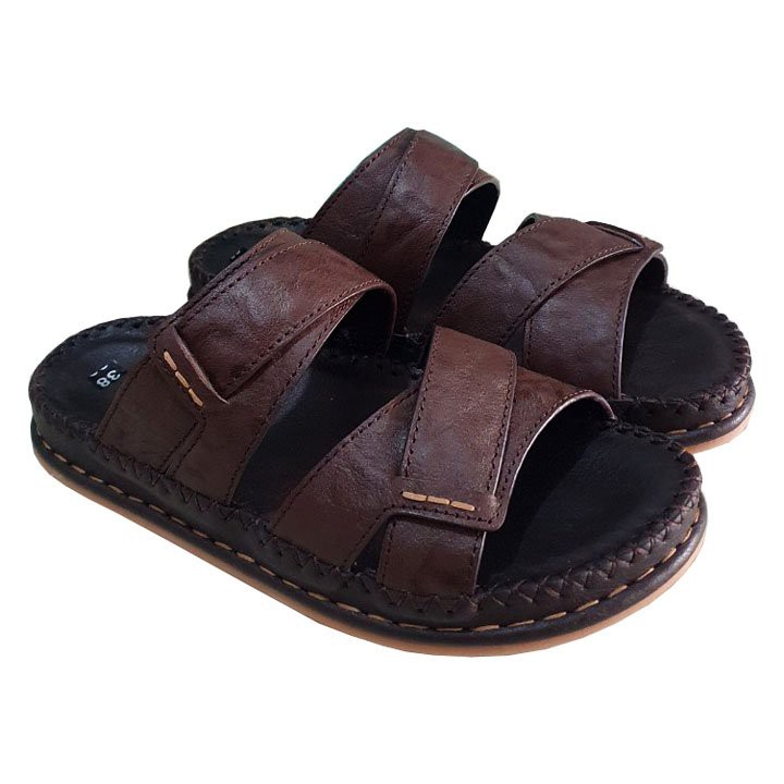Dép Nam da bò 3cm màu Nâu,đen,vàng Trường Hải may viền DN299