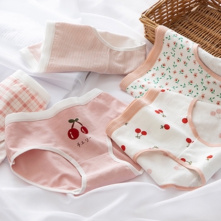 Quần Lót Cotton Mềm Mại Thoáng Khí In Họa Tiết Hoa Và Cherry Đáng Yêu Dành Cho Bé Gái
