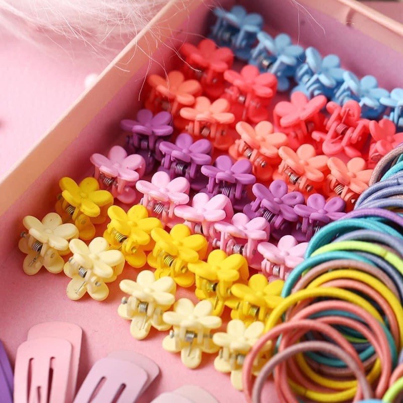 Set kẹp chun buộc tóc 780 chi tiết nhiều màu sắc cho bé gái