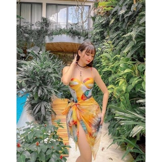 BIKINI UMI BIKINI 1 MẢNH PHỐI KHĂN HỌA TIẾT VÀNG LOANG BIKINISTORE