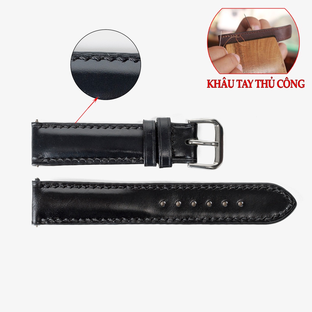 Ảnh Dây đồng hồ nam da bò-khâu tay thủ công D101 size 18mm, 20mm, 22mm, 24mm - Bụi Leather 4