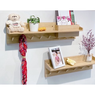 Kệ gỗ treo tường decor trang trí,để đồ,để sách có móc treo quần áo,treo phụ kiện