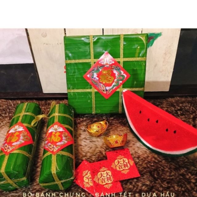 Combo bánh trưng bánh tét và dưa hấu giả trang trí ngày tết ...