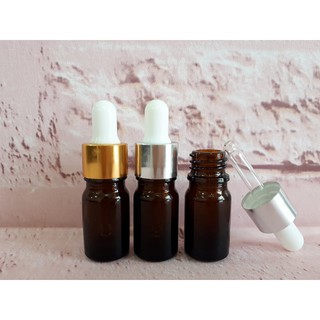 Lọ Tinh Dầu Thân Nâu 5ml Nắp Bóp Giọt Thủy Tinh Khoen Vàng hoặc Bạc