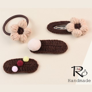 Combo 4 kẹp tóc, cột tóc hoa pom nhiều màu cho nữ và bé gái đẹp xinh 5cm, 6cm |Shop Rô Handmade
