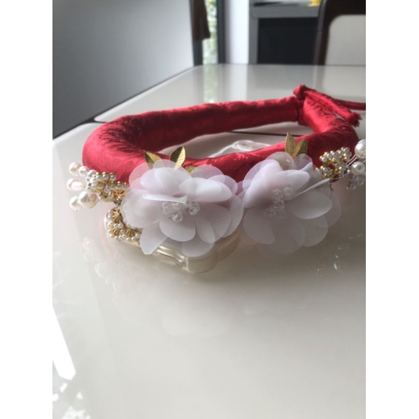 Mấn đội đầu cô dâu phối hoa voan và hạt ngọctrai cao cấp, vấn đội đầu áo dài, phụ kiện cô dâu, phụ kiện cưới