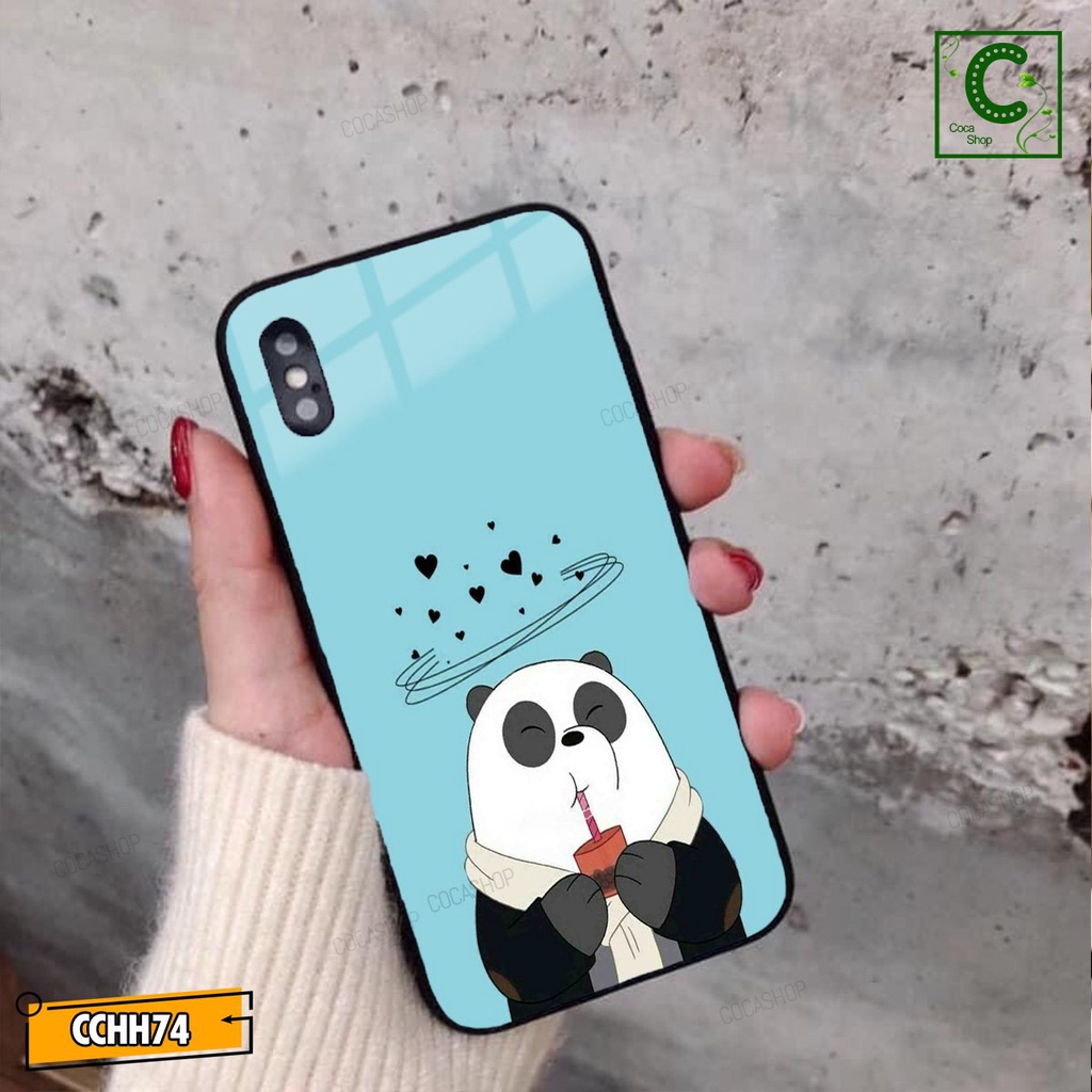 Ốp lưng iphone mặt kính siêu bền siêu đẹp - Chú Gấu đang say sưa uống trà