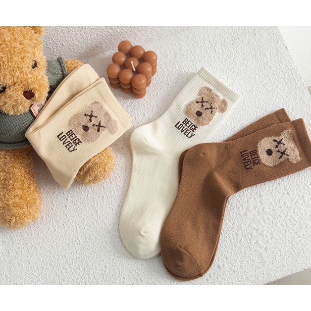 Vớ Tất thêu hình Gấu cao cổ Nam Nữ siêu dễ thương và xinh xắn
