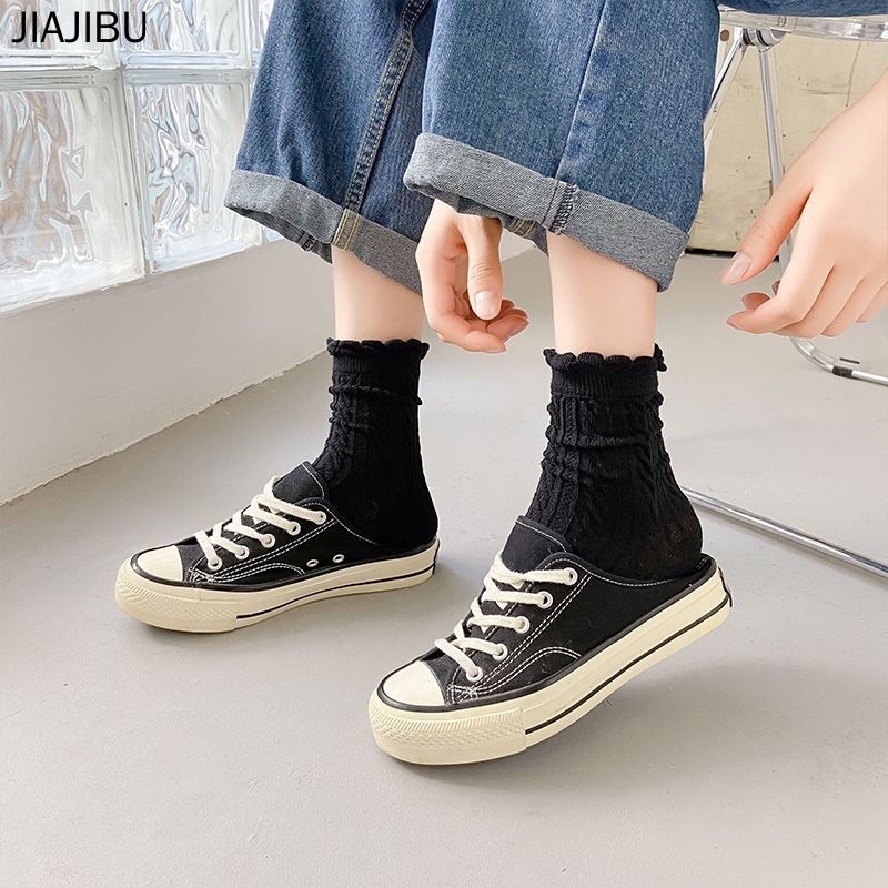 1-5 đôi Vớ Bong Bóng Thời Trang JK Chất Lượng Cao Ins Style Solid Color Ren Mid Tube Vớ Vớ Lolita Phong Cách Harajuku Của Nhật Bản Vớ Công Chúa Dễ Thương Màu Trắng Vớ Thể Thao Thoáng Khí College Style Solid Color Breathable Socks Bubble Socks