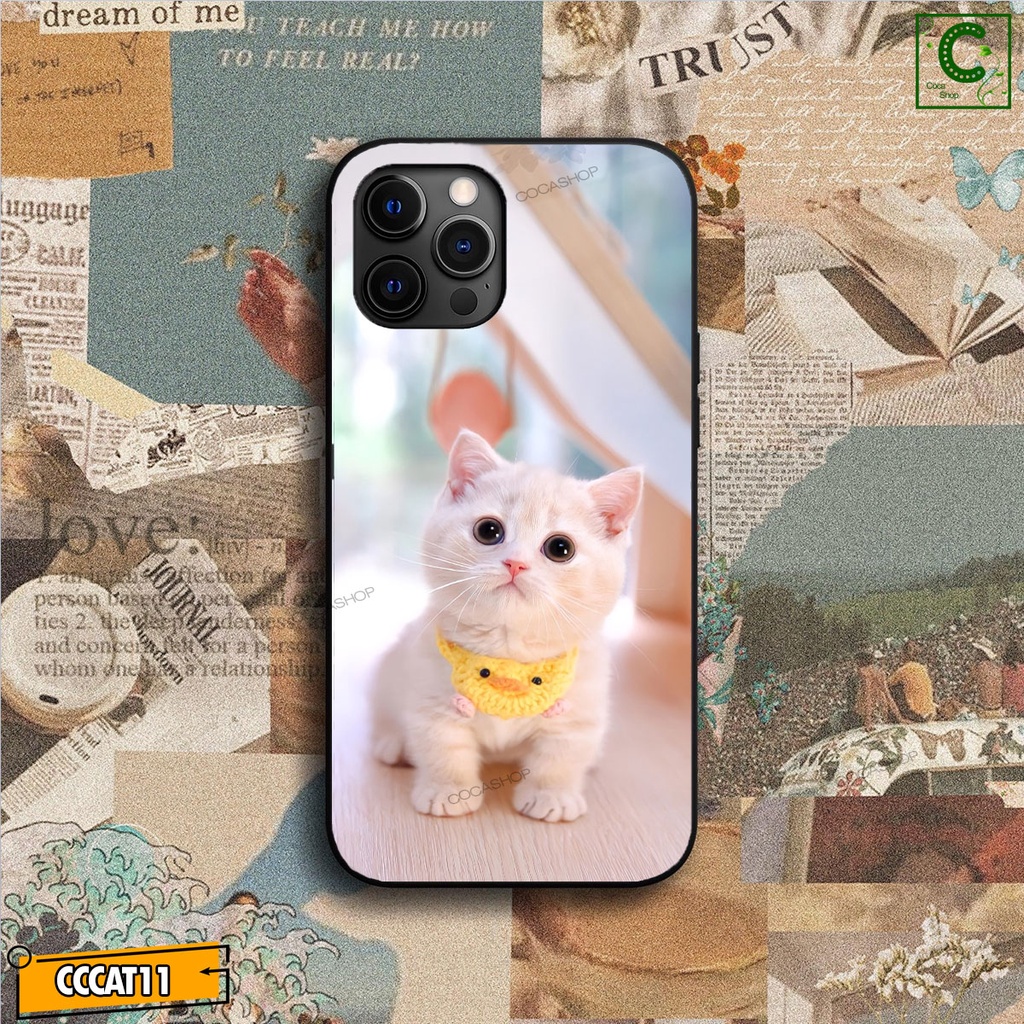 Ốp Lưng iPhone Mèo Dễ Thương Xinh Xắn Mặt Kính Nano Dẻo
